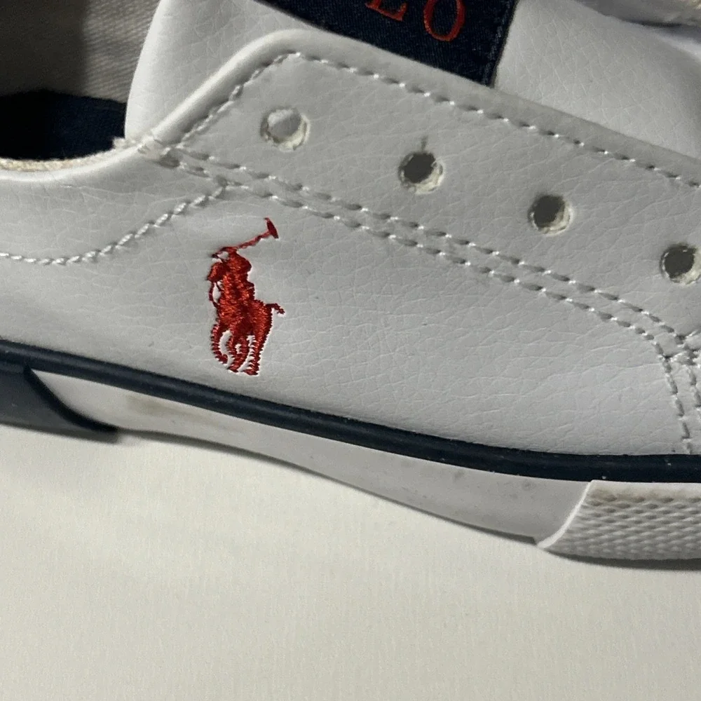 Polo Ralph Lauren Kids White Slip On Sneakers w/ Logo Size 7 (toddler). No Laces